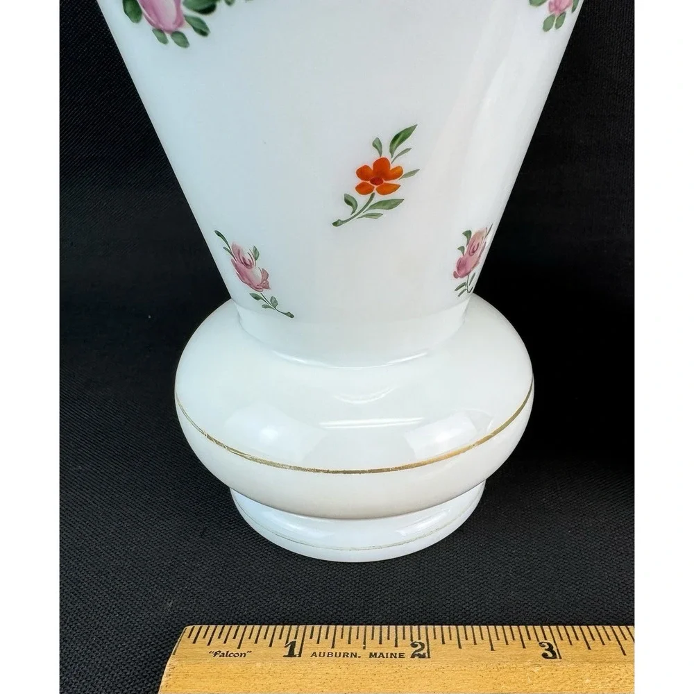 Lot Of 2 Vintage Czech White Porcelain Trumpet Style Vases Floral Pink Rose